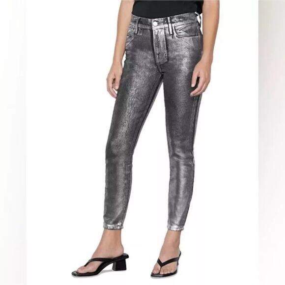 FRAME Le High Skinny Crop Pants 24 Chrome Noir Skinny Party Lyocell Club FLAW? - Picture 10 of 10